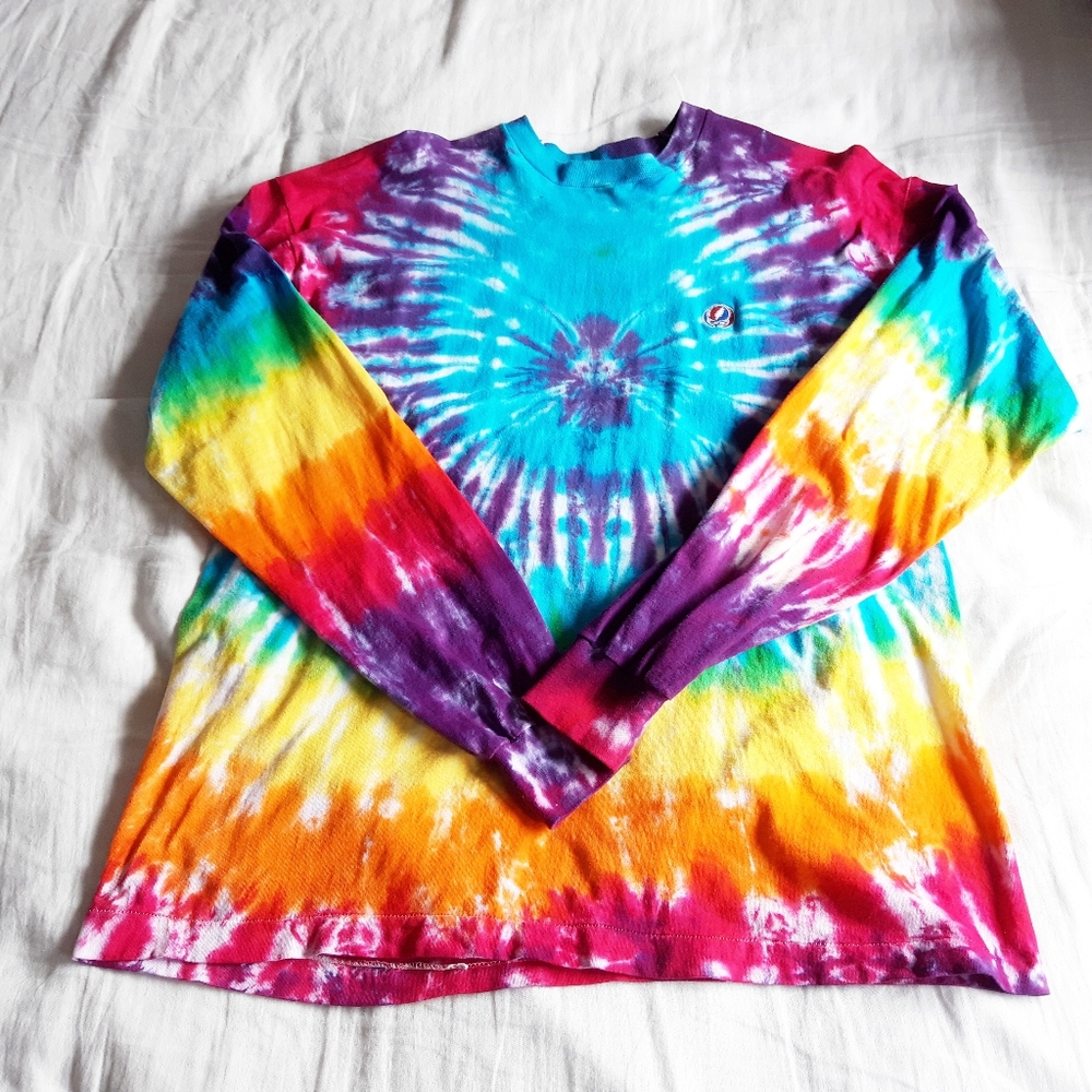 Grateful Dead XXL Long Slv Tiny Embroidered Steal Your Face Emblem Tie Dye Tee - Picture 4 of 8